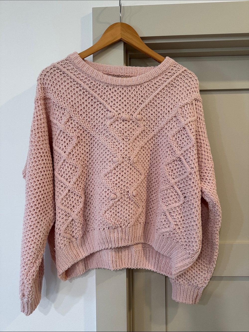 Love Tree Blush Pink Cable Knit Crewneck Sweater